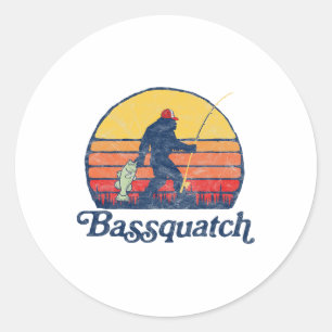 Bquatch! Grappige Bigfoot Vissen Buiten Retro 1 Ronde Sticker
