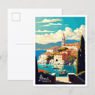 Brac Kroatië Kunst vintage reisillustratie Briefkaart
