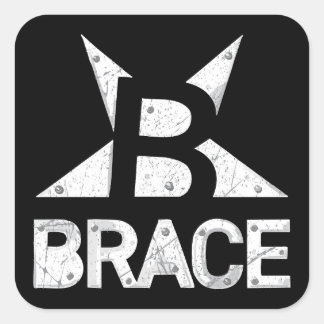 BRACE 'Classic' Logo, Witte tekst op zwart Vierkante Sticker