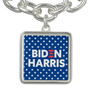 Bracelet Avec Breloques Biden / Harris White Stars Motif Blue
