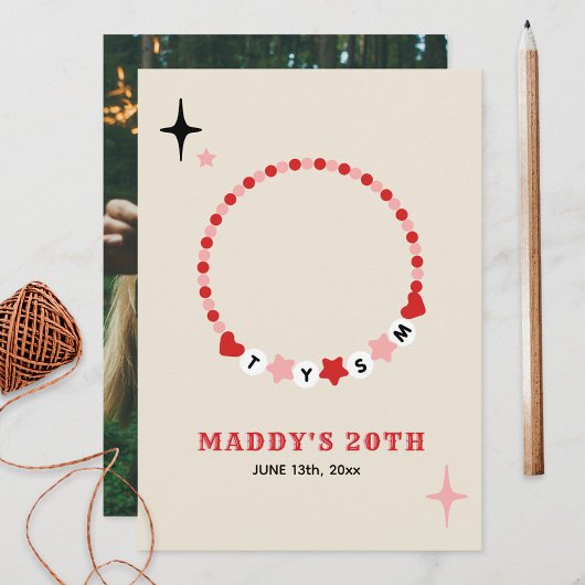 Bracelet d'amitié Merci rose rouge