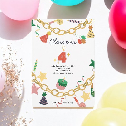 Bracelet de charme 4e anniversaire Invitation de f