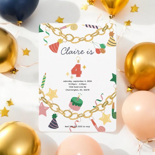 Bracelet de charme 4e anniversaire Invitation de f