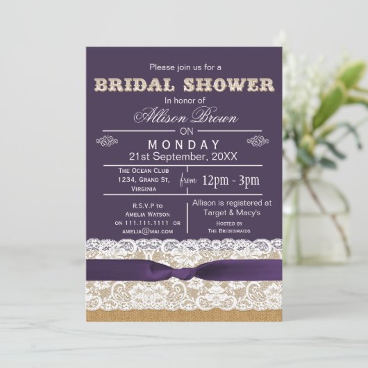 Bracelet, dentelle, violet rustique Invitations de (Debout devant)