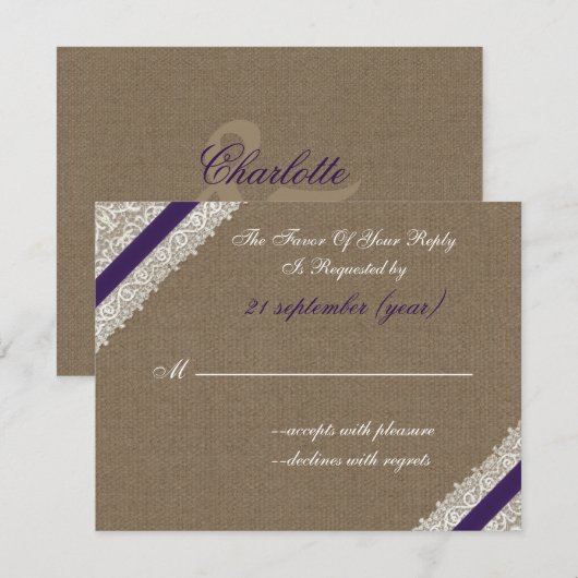 Bracelet FAUX et dentelle avec rsvp violet (Devant / Derrière)