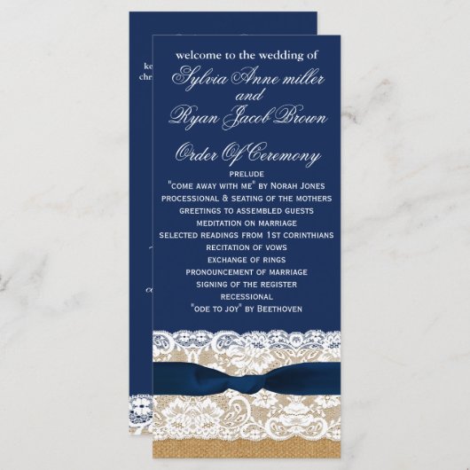 Bracelet FAUX, programmes de mariage rustique long (Devant / Derrière)