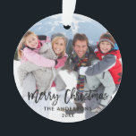 Bracelet Script de Noël Famille Photo Blanc Ruban<br><div class="desc">Script de brosse moderne Famille Photo Joyeux ornement de Noël</div>