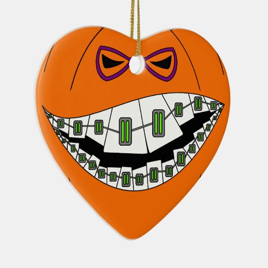 Braces Pumpkin Halloween Evil Grin Geeky Nerdy Keramisch Ornament (Rechts)