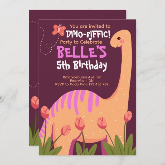 Brachiosaurus Dino Invitation d'anniversaire (Devant / Derrière)