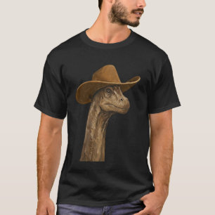 Brachiosaurus-dinosauriër met een bruine cowboyhoe t-shirt