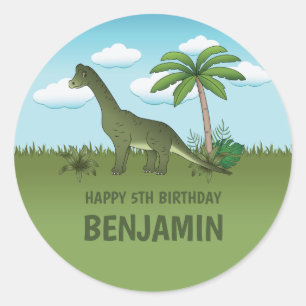 Brachiosaurus-dinosauriër met naam Tropische verja Ronde Sticker