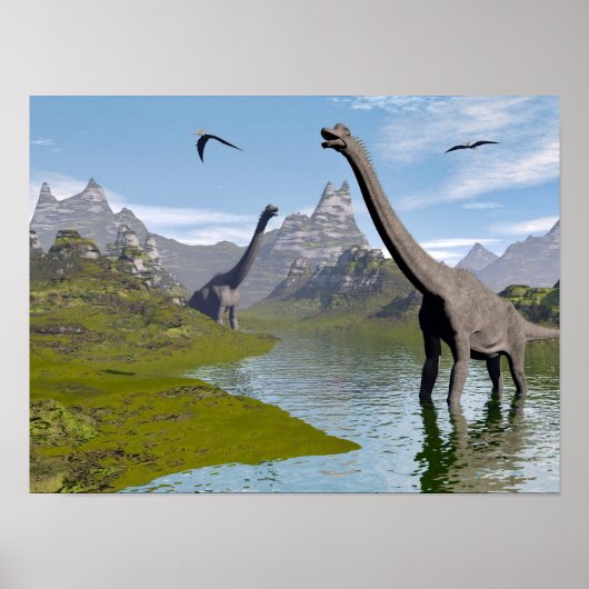Brachiosaurus dinosaurus in water - 3D rendering Poster (Voorkant)