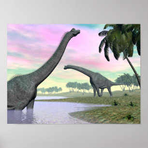 Brachiosaurus dinosaurussen in natuur - 3D renderi Poster