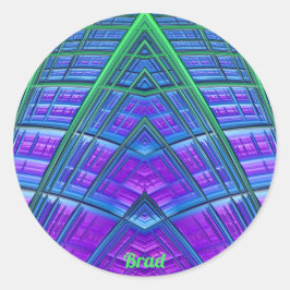 BRAD ~ Cool! Groen Paars Blauw Geometrisch ~ Ronde Sticker