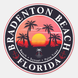 Bradenton Florida Retro Zonsondergang Palmbomen ja Ronde Sticker