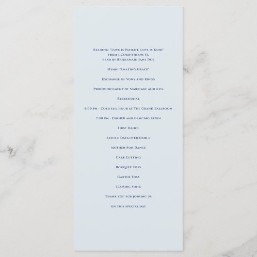 Bradford moderne bruiloft programma (Achterkant)