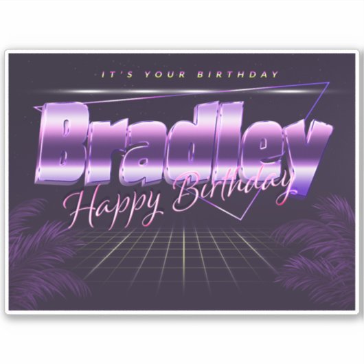 Bradley Nom Prénom lila rétro Autocollant Annivers (Devant)