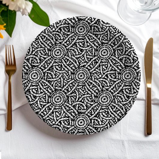 Braided black and white pattern papieren bordje