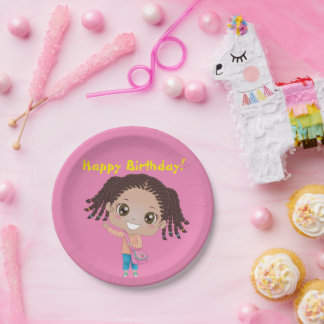 Braided Girl Birthday Tableware (Afrikaans-Amerika Papieren Bordje