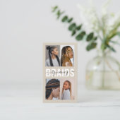 Braids Calligraphy Script Photo Collage Beige  Visitekaartje (Staand voorkant)