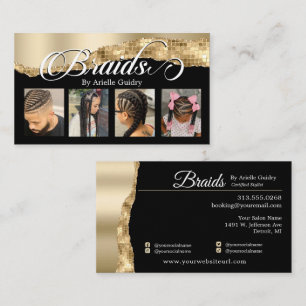 Braids Hair Braiding Stylist Salon Gold Glam Foto Visitekaartje