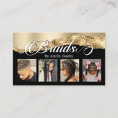 Braids Hair Braiding Stylist Salon Gold Glam Foto Visitekaartje (Voorkant)