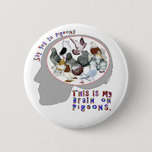 Brain aan duiven ronde button 5,7 cm