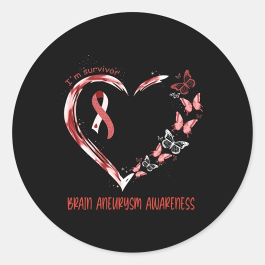 Brain Aneurysm Awareness I m Survivor Heart Ribbon Ronde Sticker (Voorkant)
