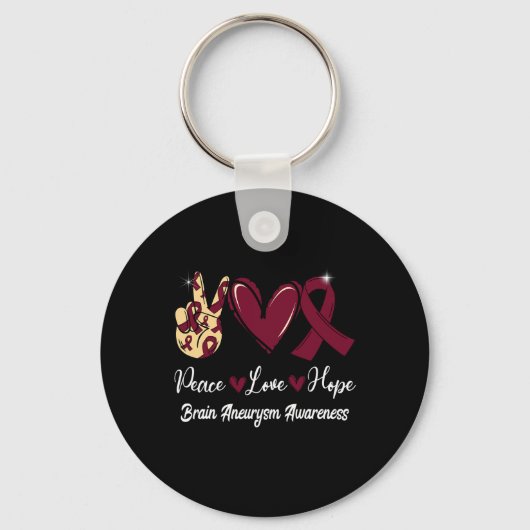 Brain Aneurysm Awareness Peace Love Hope Burgundy Sleutelhanger (Voorkant)