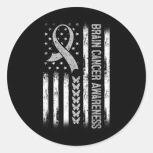 Brain Cancer Awareness American Flag Ronde Sticker