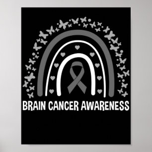 Brain Cancer Awareness Rainbow Brain Tumor Gray Poster