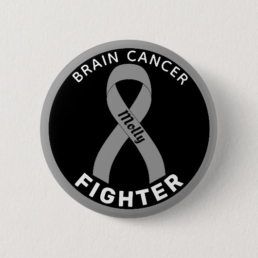Brain Cancer Fighter Ribbon Black Button (Voorkant)