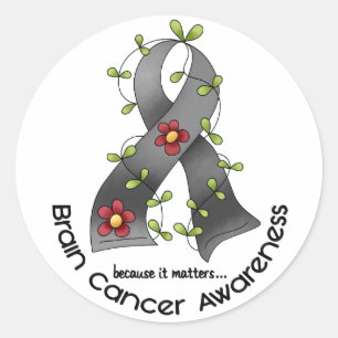Brain Cancer FLOWER RIBBON 1 Ronde Sticker