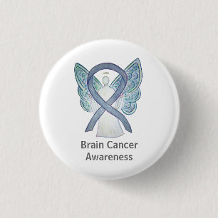 Brain Cancer Grey Awareness Ribbon Angel Pin Ronde Button 3,2 Cm