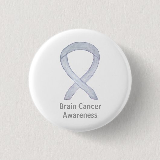 Brain Cancer Grey Awareness Ribbon Button Pin (Voorkant)