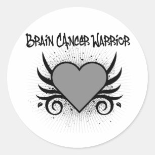 Brain Cancer Warrior Heart Ronde Sticker