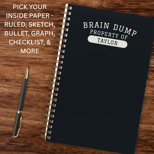 Brain Dump Personalized Name Modern Stylish Black Notitieboek
