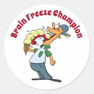 Brain Freeze Champion Ice Cream Funny Cartoon Ronde Sticker