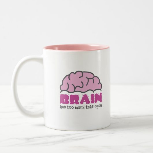 Brain heeft te veel tabbladen open tweekleurige koffiemok (Links)