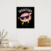 Brain Storm Funny Weather Pun Dark BG Poster (Keuken)