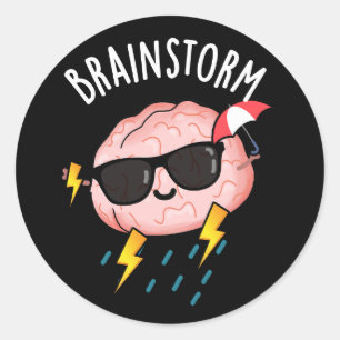 Brain Storm Funny Weather Pun Dark BG Ronde Sticker