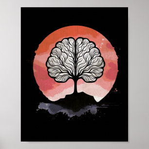 Brain Tree Sunset-illustraties Poster