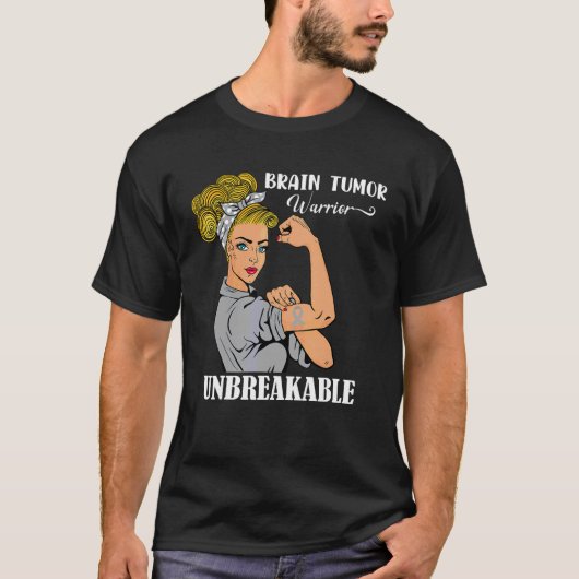 Brain Tumor Awareness Warrior Unbreakable Survianc T-shirt (Voorkant)