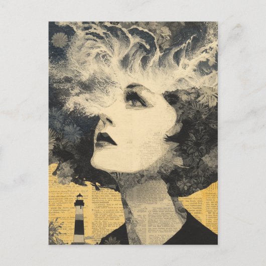 Brain Waves Lighthouse mixed media Collage Briefkaart (Voorkant)