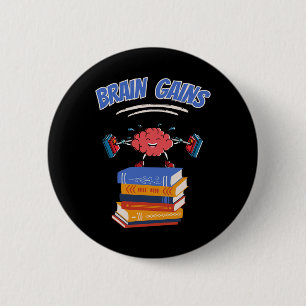 Brain Wins Reading Teacher Book Lover Terug naar S Ronde Button 5,7 Cm