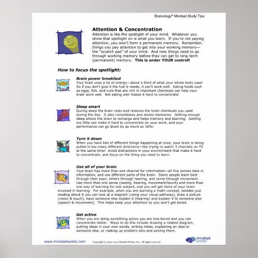 Brainology® Poster 3: Attentie en concentratie (Voorkant)