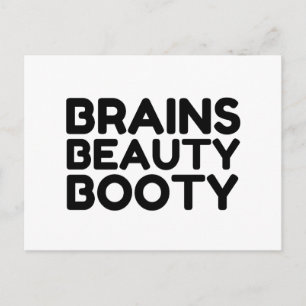 BRAINS BEAUTY BOOTY FUNNY QUOTES BRIEFKAART