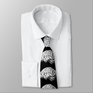 Brains Macabre Silky Finish Black & White Necktie Stropdas