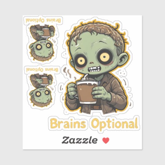Brains Optional Zombie Coffee Funny Cute Undead Sticker (Vel)