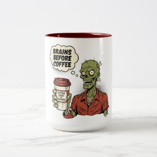 Brains Voor Koffie Zombie Halloween Tweekleurige Koffiemok